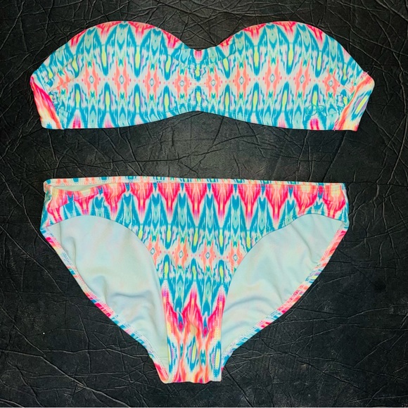 Op Swimwear Neon print strapless 2 piece bikini size juniors M (7-9) - Picture 15 of 16
